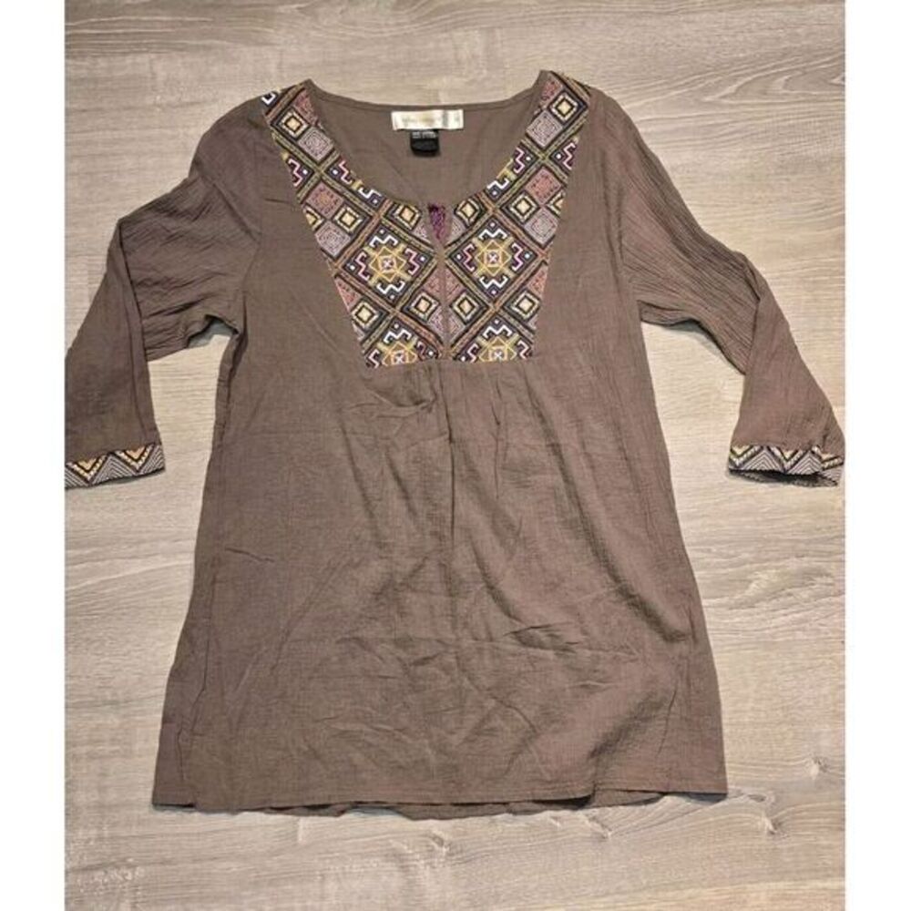Urban Mangoz‎ Women's Brown Embroidered/Beaded Tunic Top Size Medium